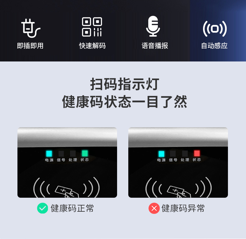 掃碼指示燈，健康碼狀態(tài)一目了然